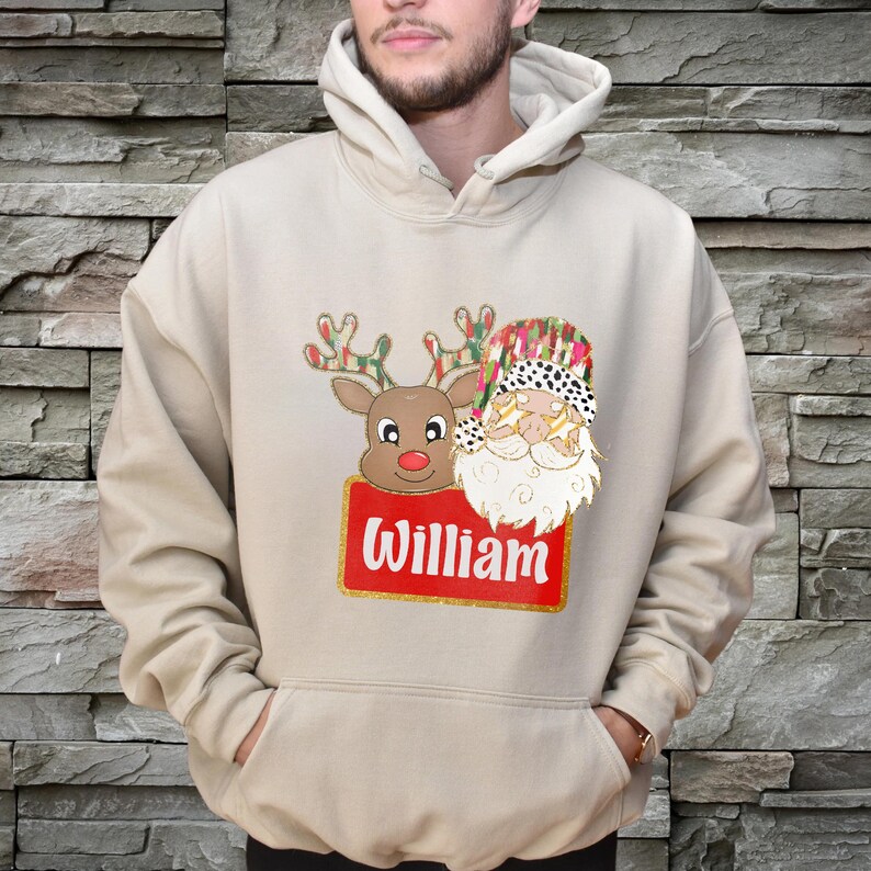 Boy and Girl Name Santa and Reindeer Shirt, Colorful Reindeer Santa