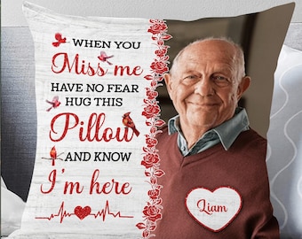 Almohada personalizada "Abraza esta almohada cuando me extrañes" con foto, regalo conmemorativo personalizado, regalo de recuerdo por la pérdida de un ser querido, regalo de condolencias