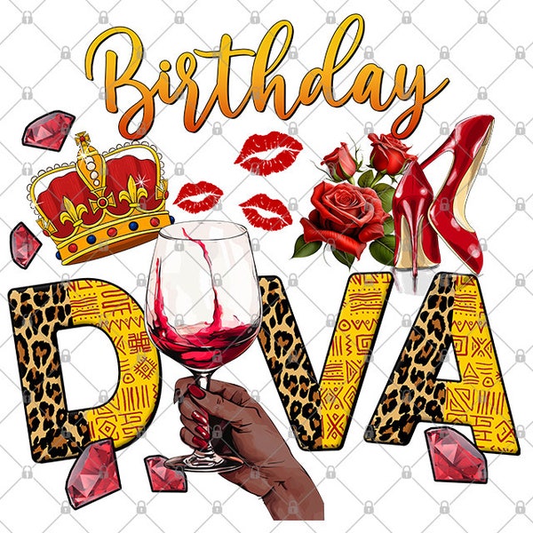 Birthday Diva Png, Birthday Png, Birthday Queen Png, Birthday Girl Png, Glitter Diva Png, Black Woman Png, Sublimation Design