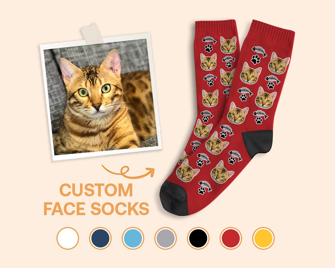Custom Cat Socks Personalized Pet Photo Socks Cat Lover Etsy