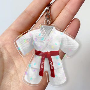 Personalized Martial Arts Uniform Keychain, Custom Karate Gi Keyring With Name, Taekwondo Gift, Judo Key Chain for Black Belt Graduation