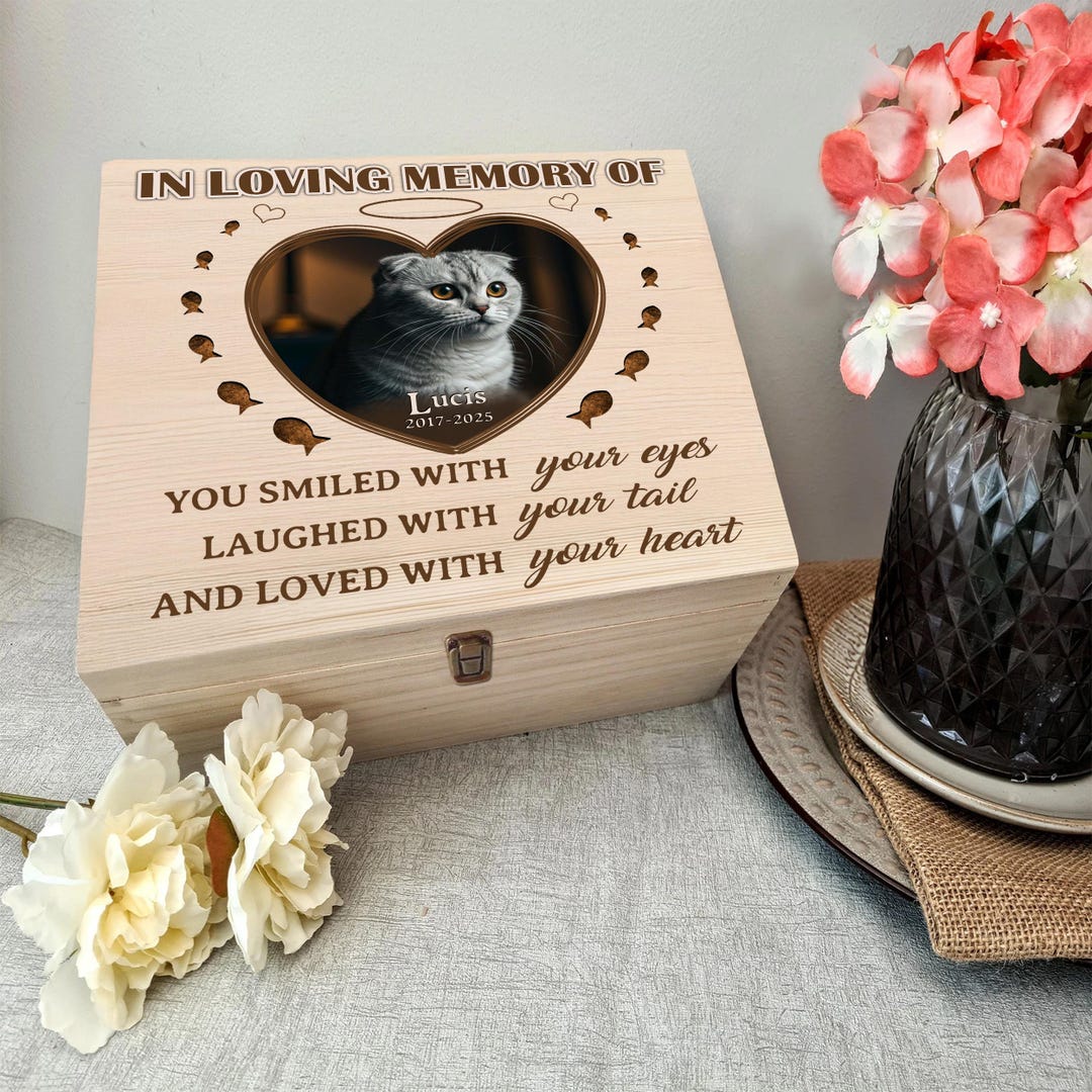 Personalized Scottish Fold Cat Photo Memorial Keepsake Box, Custom Cat ...