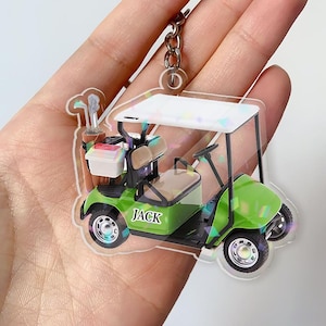 Personalized Golf Cart Keychain with Name,Custom Golfer Gift,Golf Bag Miniature,Unique Golf Lover Key Chain For Dad Coach,Gift For Golf Dad