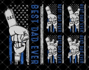 Personalized Best Dad Ever Png, Dad and Kids Fist Bump Png, Father's Day Fist Bump Set Png, American Flag Father Hand Png, Father's Day Png