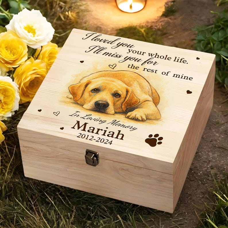 Custom Memorial Pet's Photo Keepsake Box, Wood Memory Box, Personalized ...