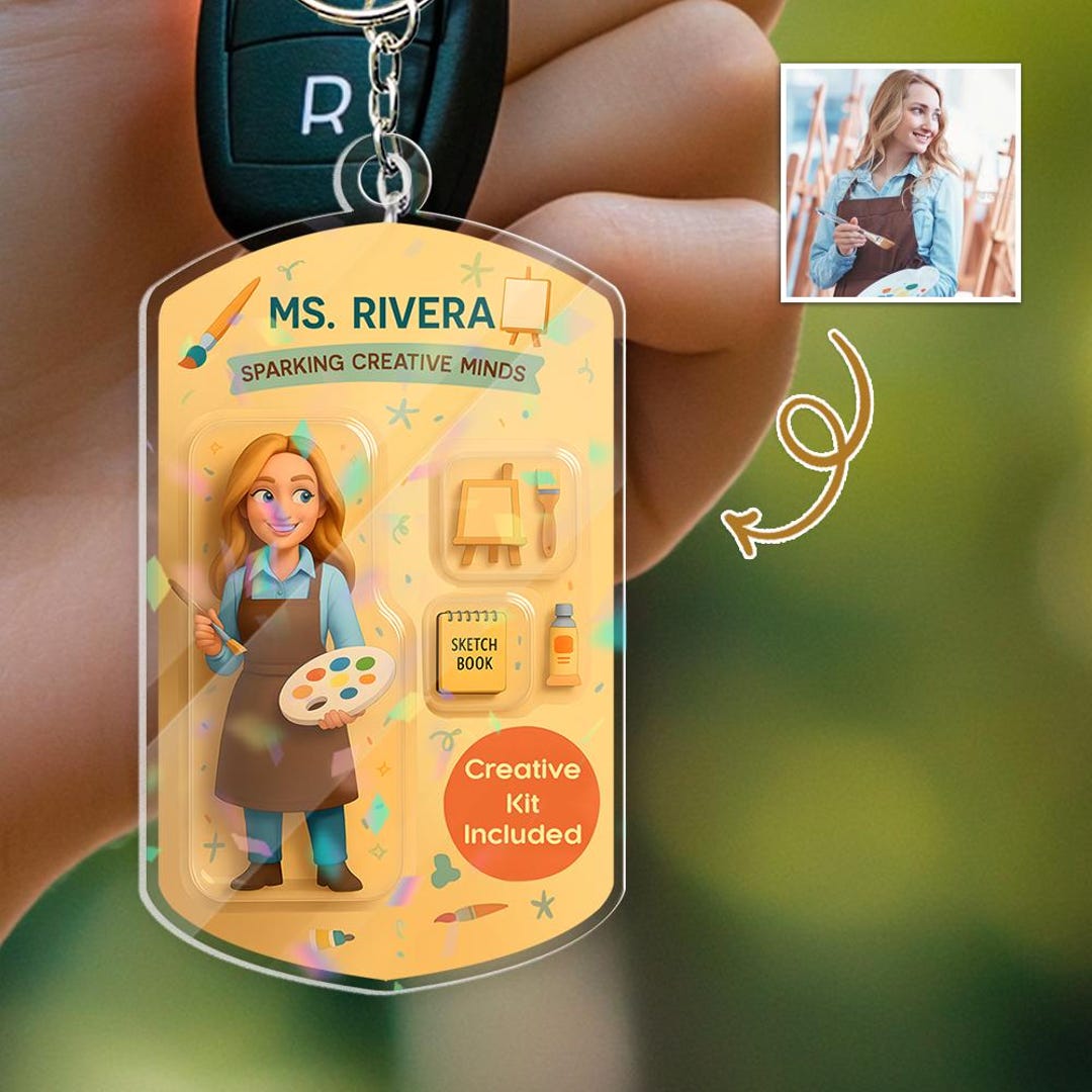 Custom Art Teacher Keychain,2d Cartoon Teacher Gift,personalized ...