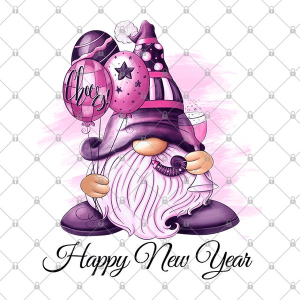 Gnome du nouvel an png, png 2024, png, Saint-Sylvestre png, png Happy New Year, png rétro du nouvel an, conception numérique par sublimation