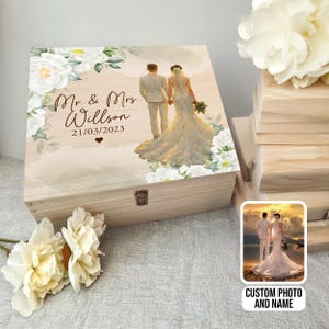 Personalized Wedding Photo Memory Keepsake Box, Custom Bridal Shower Gift, Wooden Gift Box With Couple Name, Wedding Gift, Anniversary Gift