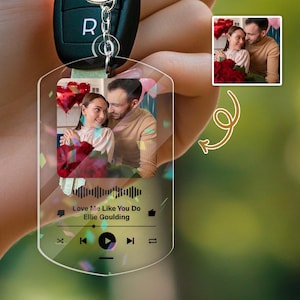 Custom Spotify Keychain With Photo And Song, Personalized Music Plaque Keychain For Couples, Custom Song Keychain With Picture And Name