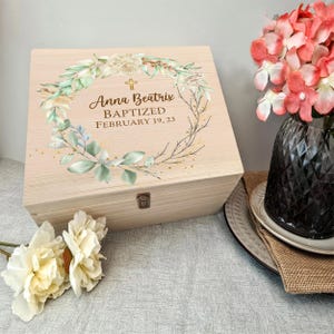 Personalized Baptism Wood Keepsake Box, First Communion, Christening Gift Box, Religious Gift For Godchild, Grandchild, Godparents, Baptism