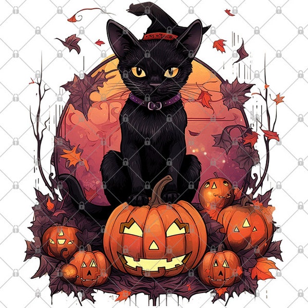 Halloween Black Cat Png, Black Cat Pumpkin Png, Spooky Season Png, Horror Halloween PNG, Halloween Png, Sublimation Design