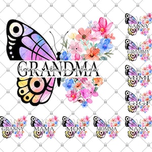 Bundle Personalized Grandma Butterfly Png, Custom Name Mama Png, Watercolor Butterflies Png, Custom Name Png