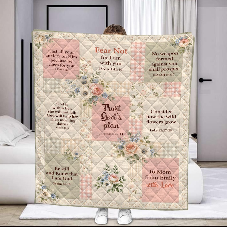 Christian Floral Quilt Blanket, Personalized Bible Verse Throw Gift - Etsy