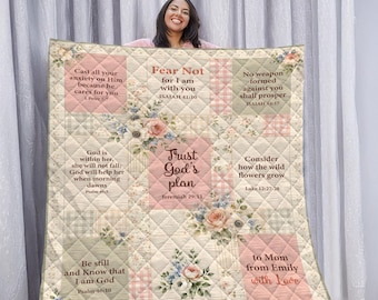 Christian Floral Quilt Blanket, Personalized Bible Verse Throw Gift