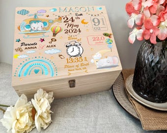 Personalized Baby Boy Memory Keepsake Box, Wooden Keepsake Box For Newborn Baby, Christmas Gift For Boys Kid, New Mom Keepsake Box