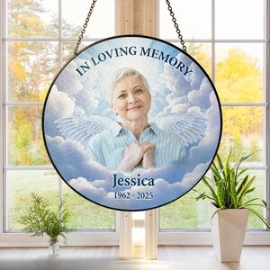 Custom Photo In Loving Memory Memorial Heaven Suncatcher, Personalized Stained Glass Window Hanging Suncatcher, In Memory Gift