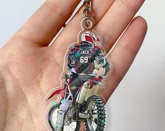 Personalisierte Motocross-Verzierung, kundenspezifischer Dirt Bike-Fahrername Nummer, 2D-Acryl-Weihnachtsbaumdekoration für Bikergeschenk, Motocross-Geschenk