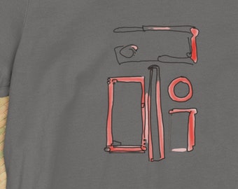 Red Things – Abstract Shape Composition T-Shirt, Modern Graphic Tee