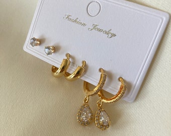Drop Stone Dangle Gold Earrings,Gold Earrings Natural Multi Stones earring.