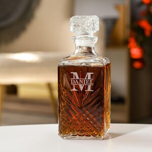 Personalized Whiskey Decanter Set - Engraved Wooden Gift Box with Decanter - Whiskey Glasses Set with Wooden Coasters - Handmade Gift