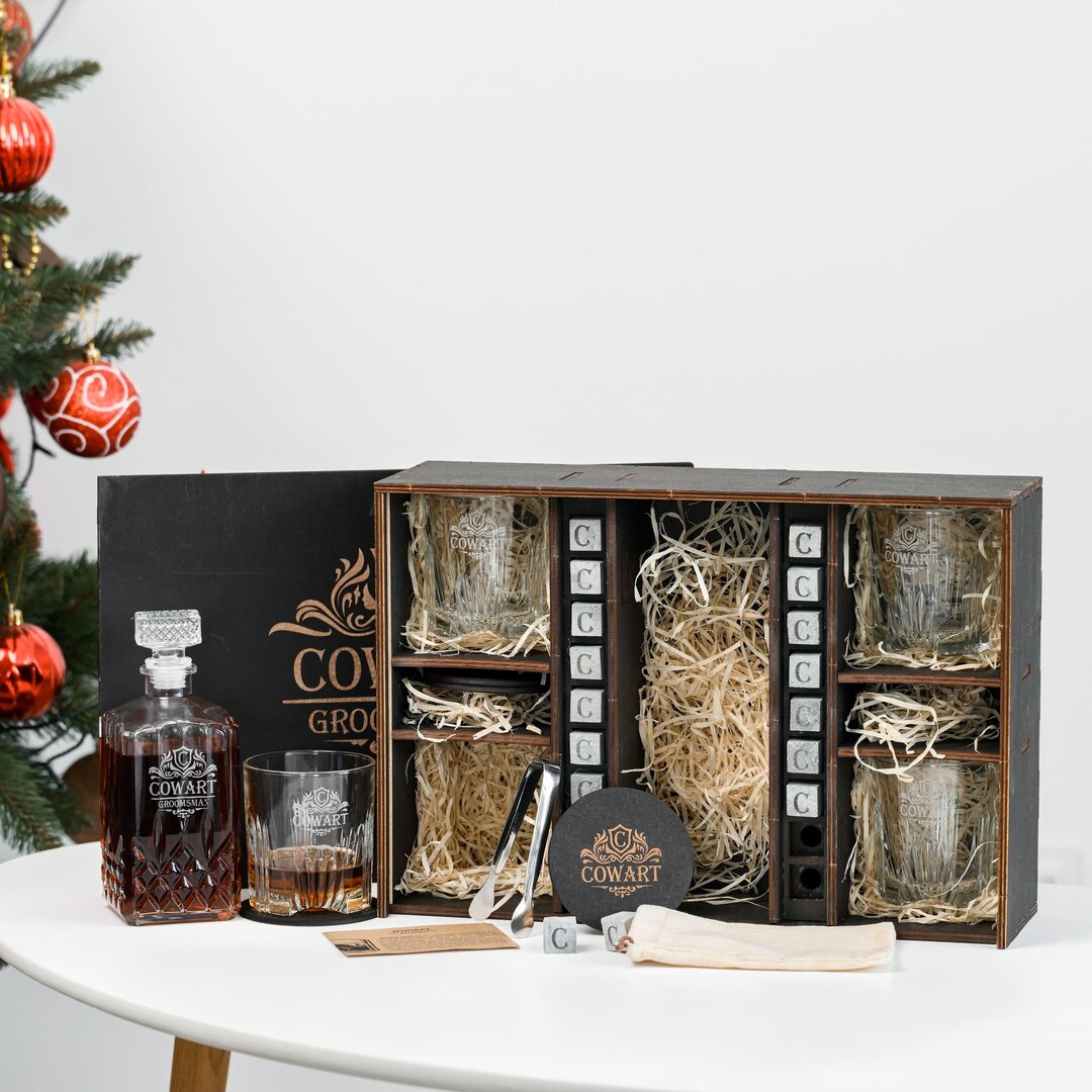 Groomsmen Gift - Personalized Whiskey Decanter Set With Whiskey Stones ...