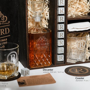 Elevate your whiskey experience with our personalized decanter set, complete with whiskey stones for the perfect chill. Its the quintessential addition to any connoisseurs collection.