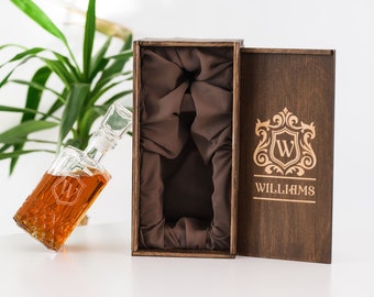 Personalized Whiskey Decanter Set - Engraved Wooden Gift Box with Decanter - Whiskey Glasses Set with Wooden Coasters - Handmade Gift