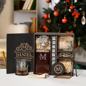 Personalized Whiskey Decanter Set: Engraved Old Fashioned Glasses & Whiskey Stones