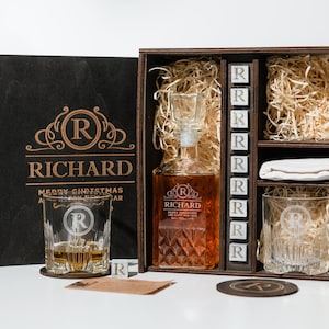 Elevate your whiskey experience with our personalized decanter set, complete with whiskey stones for the perfect chill. Its the quintessential addition to any connoisseurs collection.