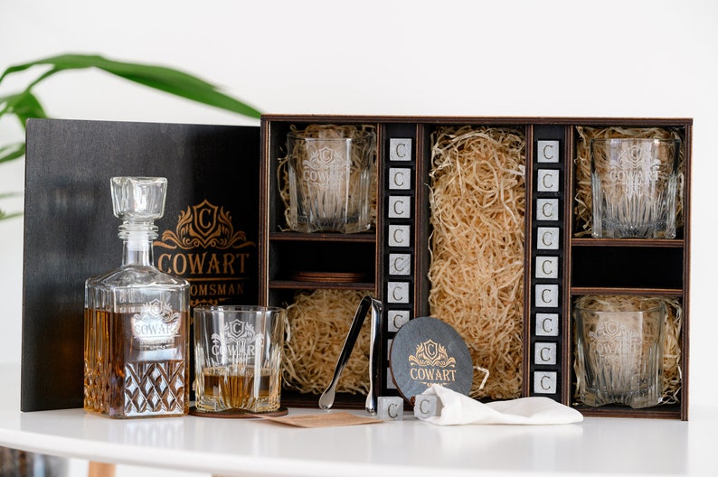 Elevate your whiskey enjoyment with our premium set, featuring a sleek decanter, elegant glasses, natural whiskey stones, and handcrafted wooden coasters. Enjoy the perfect sip with our whiskey stones. Designed to cool your drin.