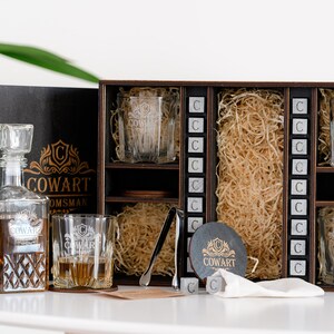 Personalized Decanter Set. Whiskey Glasses With Wooden Coasters. Gift ...