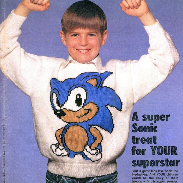 PDF Vintage Sonic The Hedgehog patrón de punto suéter jumper