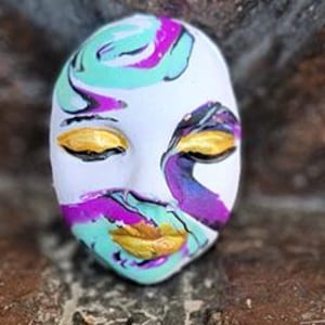 Mokume Cane Inspired, Abstact Goddess, Spirit Art Doll Face clay Cabochon, Tribal Style, Focal Bead, No Holes, Flat back, Parts