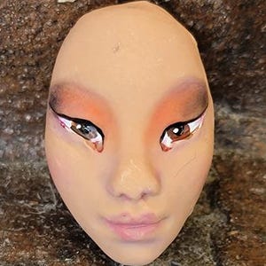 Balinese Small Polymer Fancy Nouveau Classic Asian Face, soft Tan Flesh Tone realistic Cabochon, Focal bead Polymer Clay, Doll Face parts