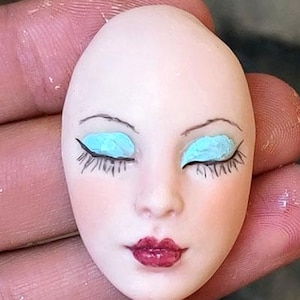 Smaller Sleeping Dreamer, Lady Woman Face, Spirit Art Doll Face, Focal Bead, Flat back, Pretty polymer clay Lady Face, face cabochon