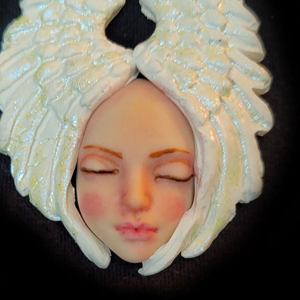 Pretty Angel Mother, Realistic Angel Goddess Art Doll face cabochon, Spirit focal bead, No holes, flat back, whimsical Fairy, doll parts