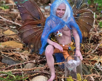 Echtrae Goblin Hunter Purple Spite Male Fairy, 1:12 scale OOak Polymer clay Art Doll Elf, Male Pixie Doll