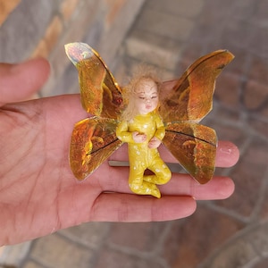 Cute Sleeping Baby Butterfly, Tiny fairy art, Cute funny tiny clay art doll, Cute Child sculpture