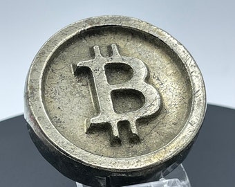 1.94 inch Pyrite Bitcoin Shaped Crystal Carving