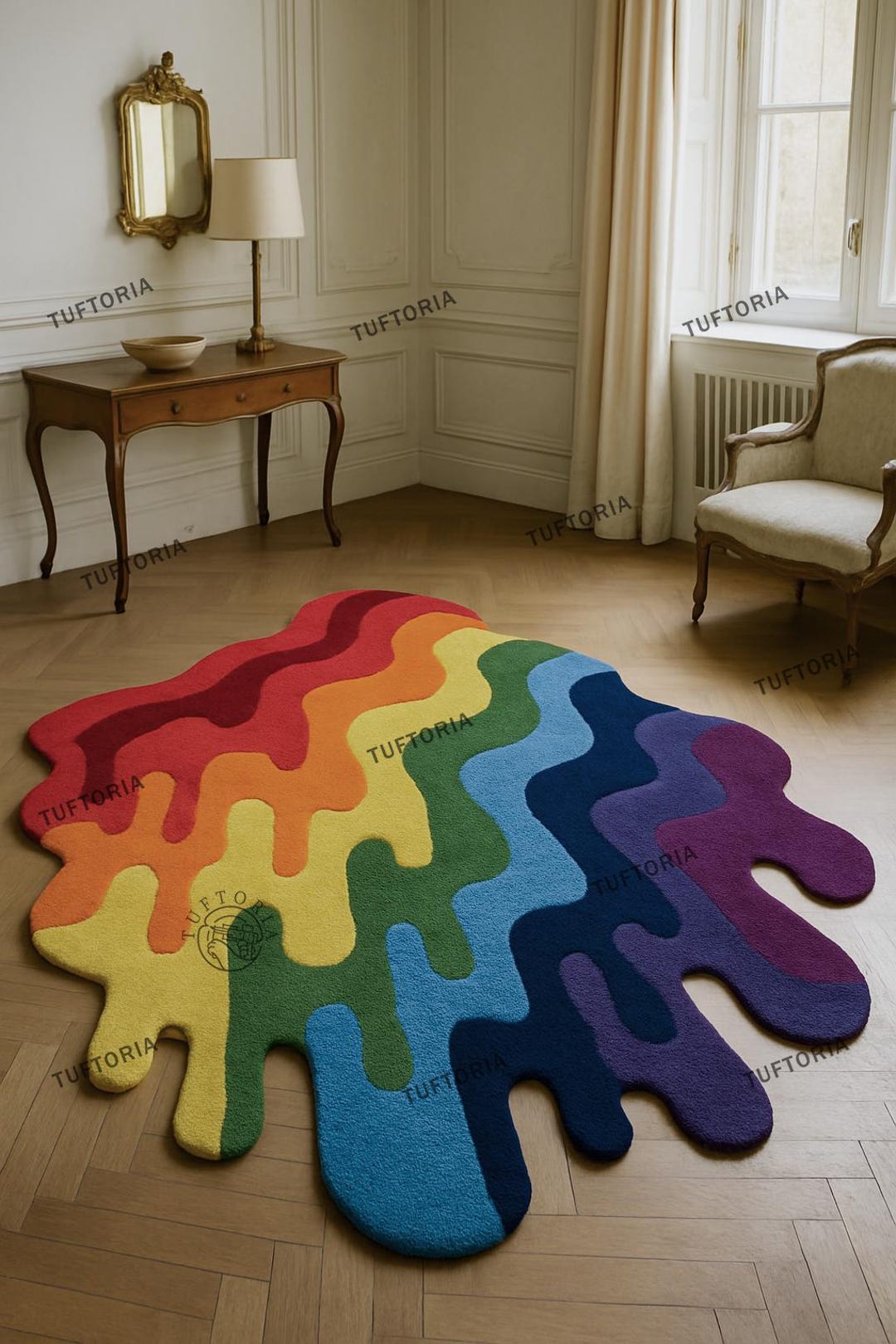 Rainbow Drip Rug, Hand Tufted Melting Rainbow Carpet, Modern Abstract ...