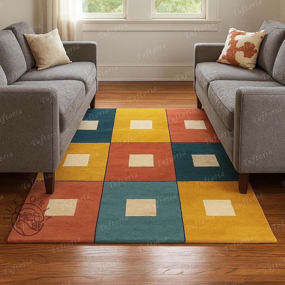 Modern Colorful Box Design Hand Tufted Area Rug for Living Dining ...