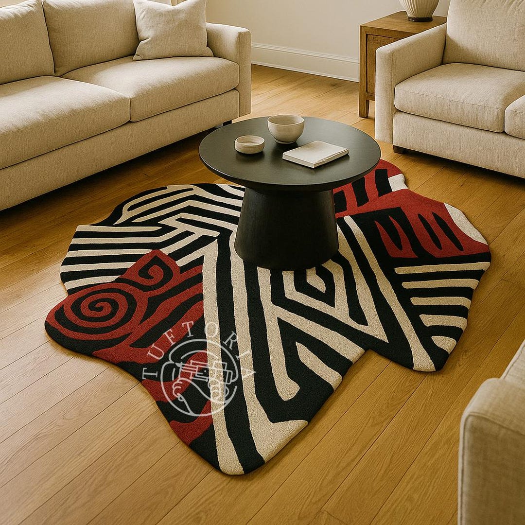 Retro Rug, Funky Rug, Hand-tufted Wool Rug: Irregular Black, White ...