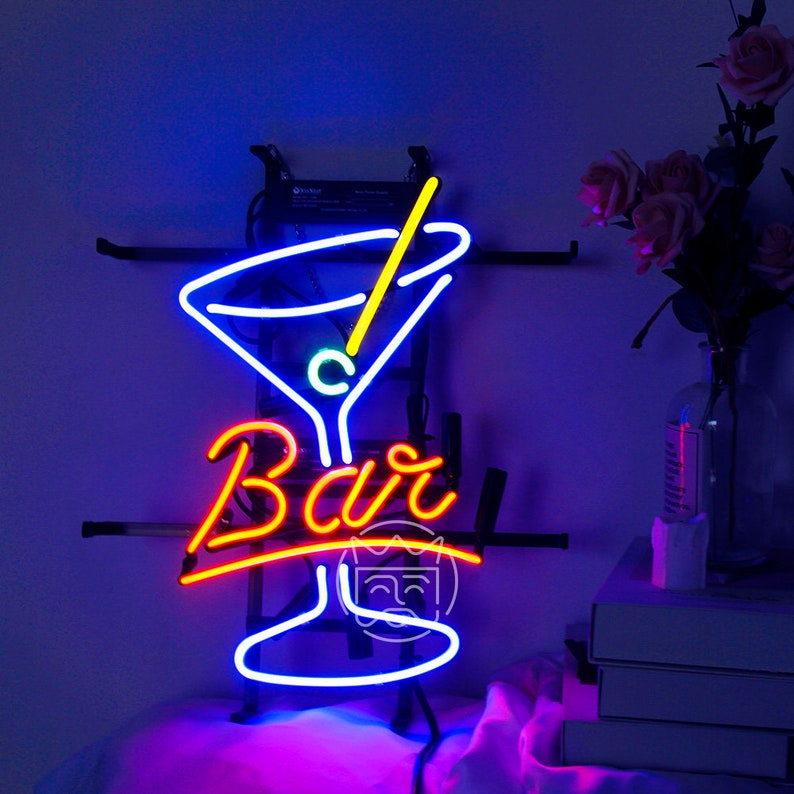Bar Martini Cup Real Glass Neon Sign Light for Bar Custom Neon Etsy