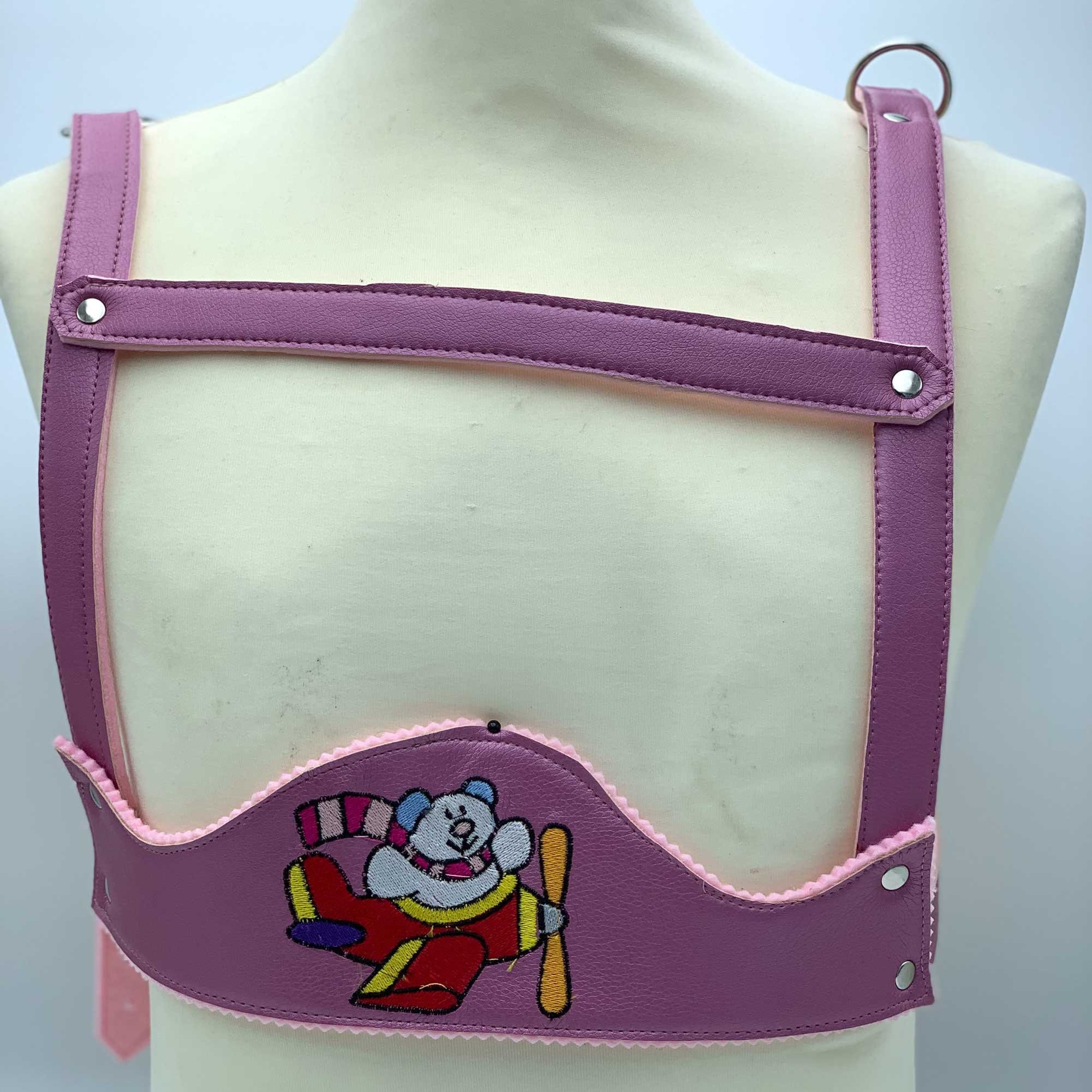 Safety Belt for ABDL Harness Made of Red Leather With Felt Backed