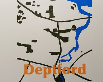 Depford map screen print wall art new home decor minimalist style 33.4x35cm