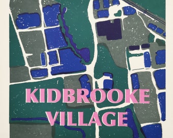 Kidbrooke map screen print wall art new home decor 33.4x35cm