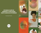 Instagram story templates | Orange and green Yoga Studio Curve | Canva | Canva blogger templates | Premium Branding | Stories templates