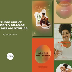 Mallar för Instagram-stories | Orange och grön Yoga Studio Curve | Canva | Canva-bloggmallar | Premiumvarumärkesbyggande | Mallar för stories