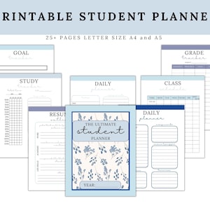 Student Planner Printable Pack, Study Pack, School and College, University Student Organizer, Class Planners, Letter Size, A4 and A5