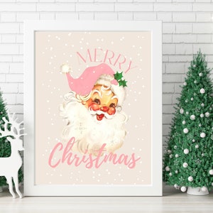 Pink Christmas Printable Wall Art, Pastel Christmas Decor, Vintage Christmas Decor, Pastel ...